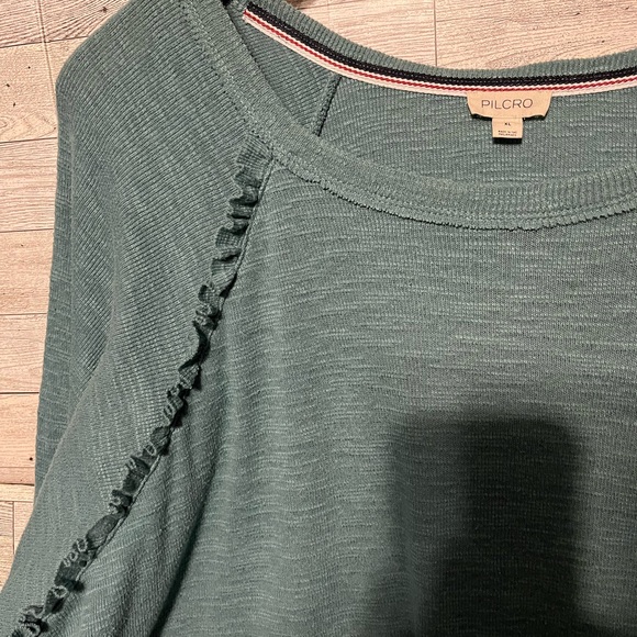 Anthropologie Pilcro Women’s xl Teal Long Sleeve top with ruffle trim - Picture 2 of 7